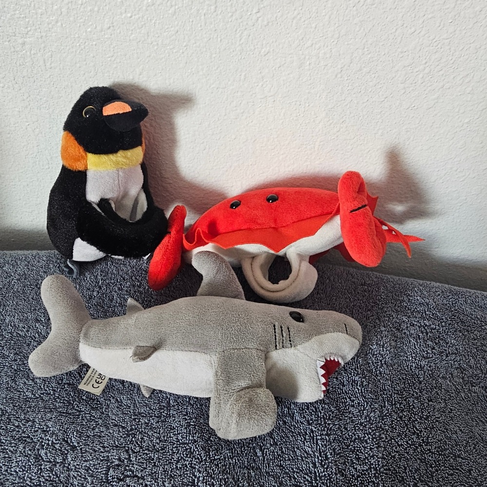 Wild Republic Huggers Plush Slap Bracelet Set Shark Crab Penguin 3pc Lot
